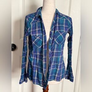 Blue and Purple Plaid Button-Up Shirt medium Maurice’s